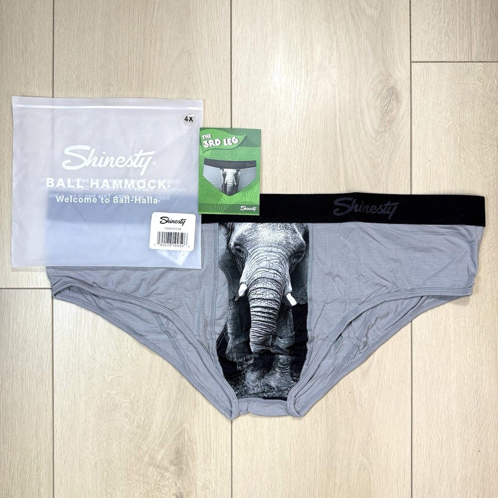 Shinesty Ball Hammock Briefs 4XL Gray Elephant Print‎ Pouch Men's Underwear NWT
